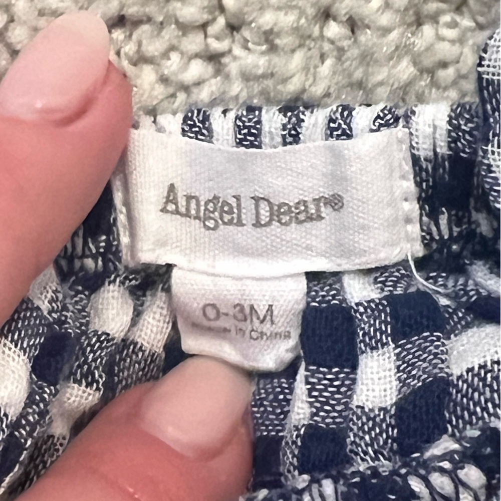 Angel Dear Navy Gingham Ric-Rac Ruffle Onesie - 3M - Picture 7 of 7